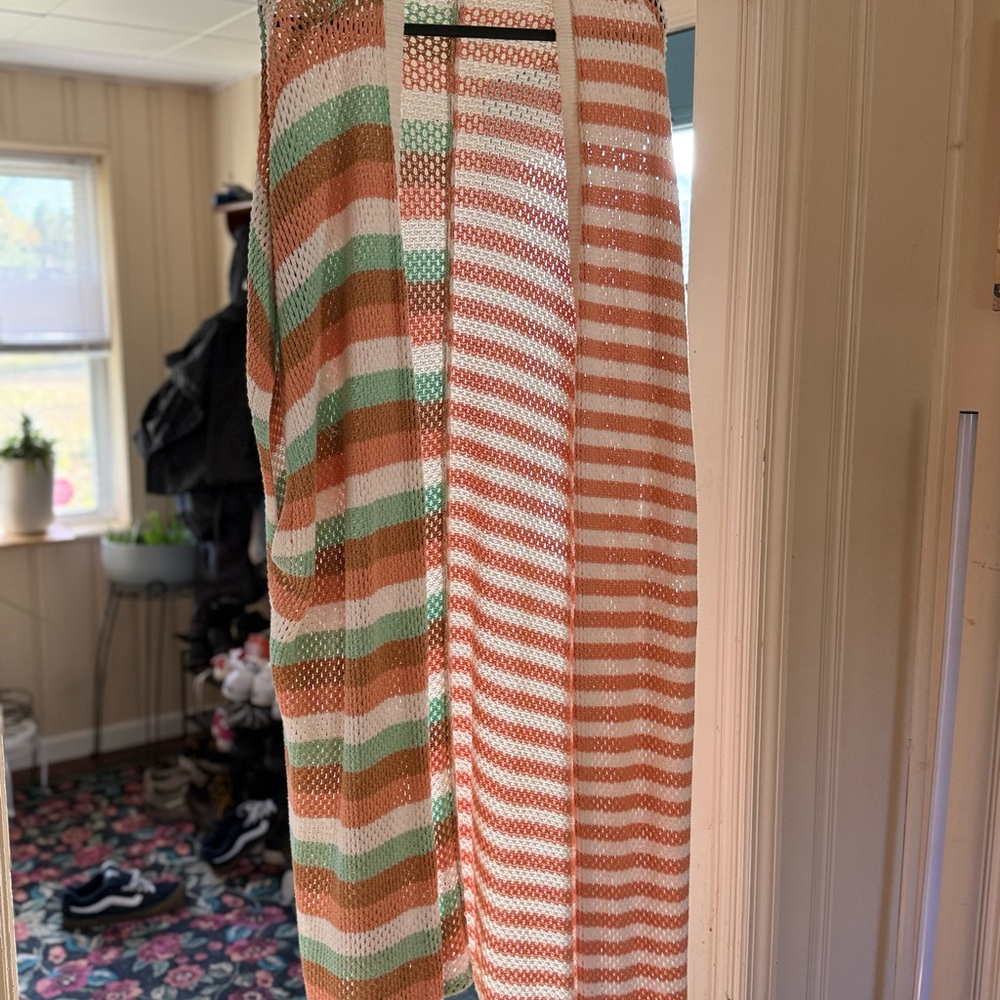 Torrid 5/6 Short Sleeve Striped Knit Long Cardigan